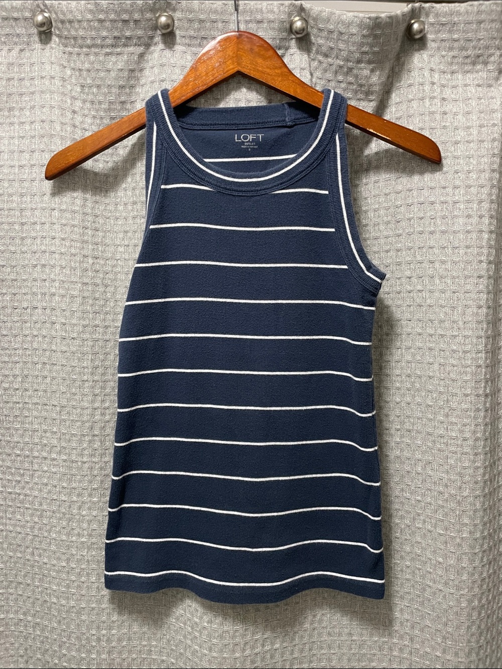 LOFT Navy & White Striped Sleeveless Tank